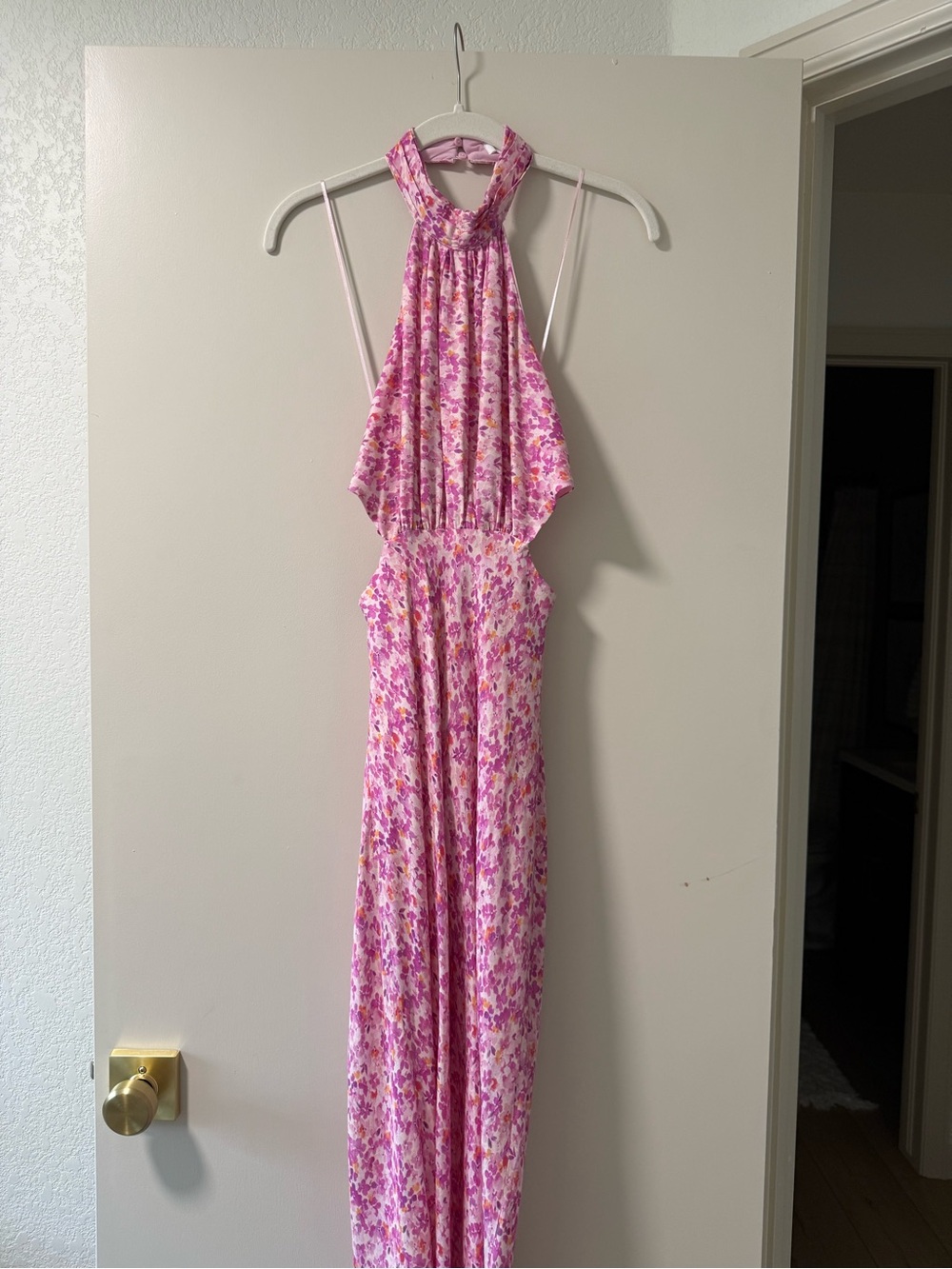 Astr Pink Floral Halter Dress with White Accents